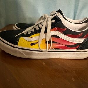 Vans Black and Yellow Flame Athletic Shoes